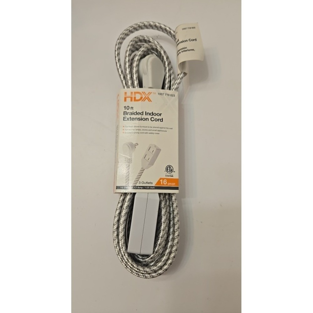 HDX 10 FT Braided Indoor Extension Cord 16 Gauge 125V 13 Amp 2 Prong
